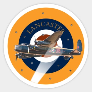 Lancaster Bomber in searchlight beam being strafed Sticker